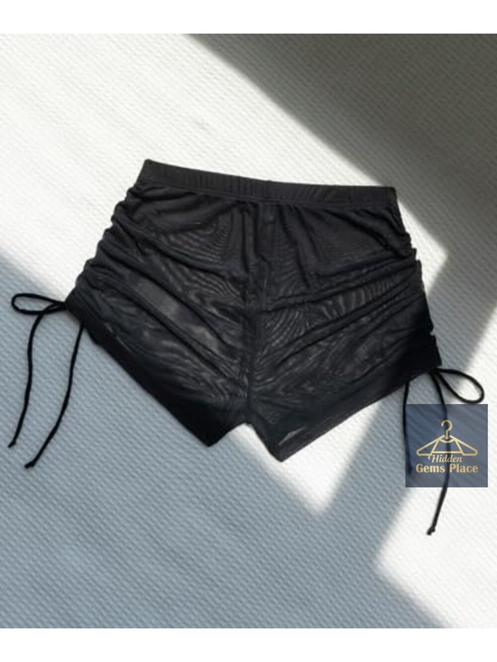 Women's Sheer Swim Cover Up Shorts Side Drawstring Beach Bikini Bottoms - Picture 3 of 3